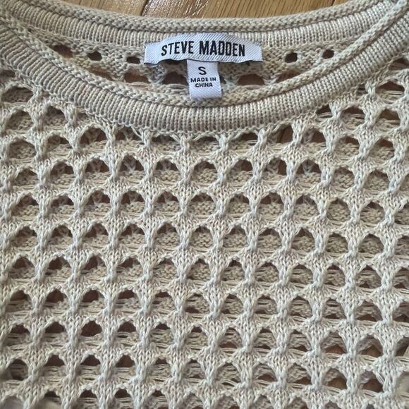 Steve Madden S Crochet Top  Beige Knit Vest Sleeveless Sweater NWT Cotton Blend - Picture 4 of 7
